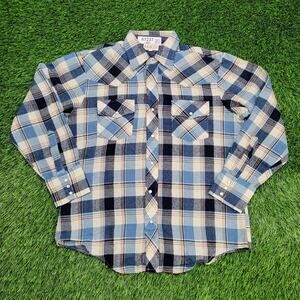Vintage Forte Pearl-Snap Shirt Womens Large 22x28 Plaid Blue